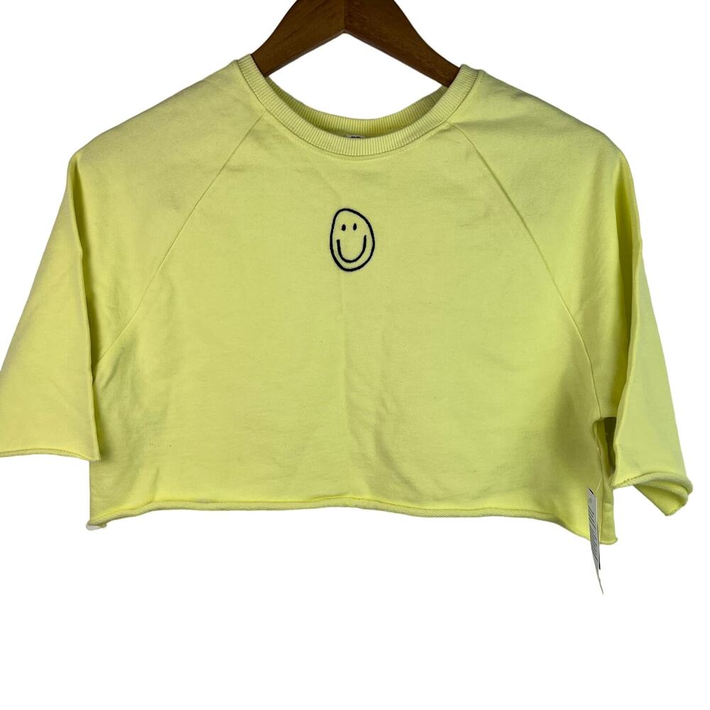 BP. Women's Size XS Crop Top Happy Face Mid Sleeve Shirt New with Tags